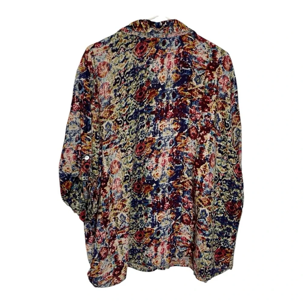 Serengeti 3X Blouse Roll‎ Tab Sleeve Retro Abstract Artsy Print Business Office - Picture 5 of 9